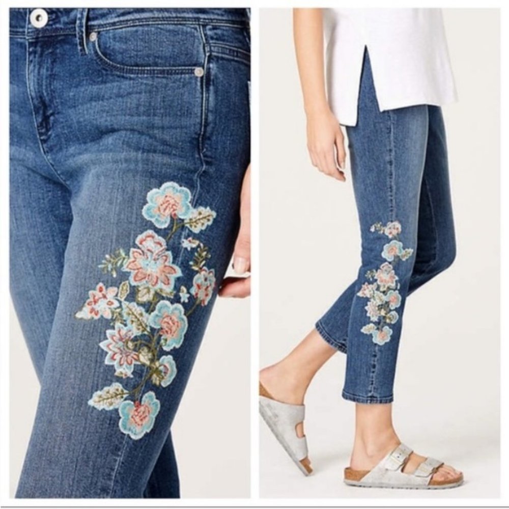 J.Jill Floral Embroidered Authentic Fit Crop Jeans